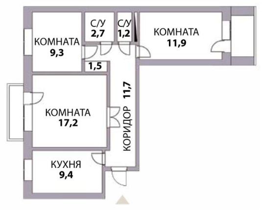 План трехкомнатной квартиры - " чешки" 
