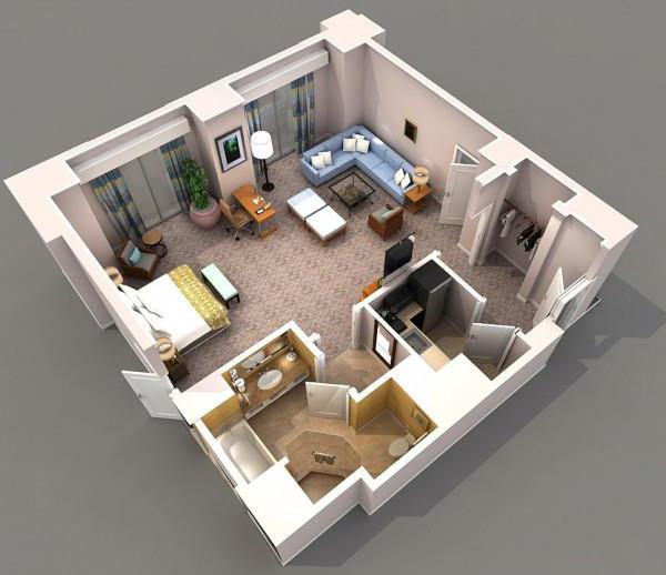 План однокомнатной квартиры с размерами