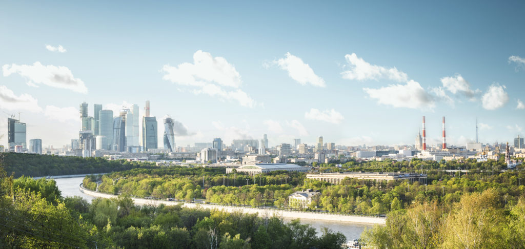 Panoramic view of Moscow city from Sparrow Hills, Russia