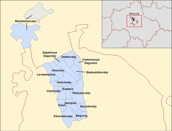 Районы CАО на карте Москвы