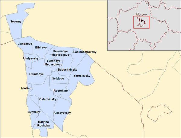 Районы CВАО на карте Москвы