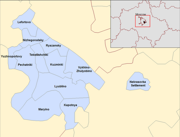 Районы ЮВАО на карте Москвы