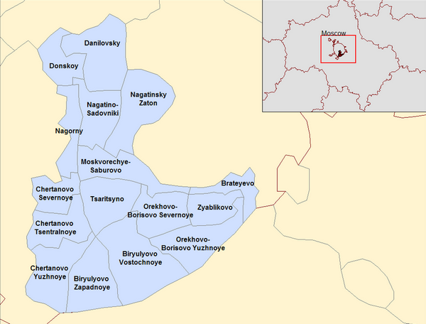 Районы ЮАО на карте Москвы