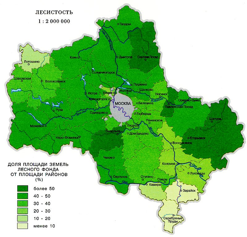 Карта растительности Москвы и Подмосковья