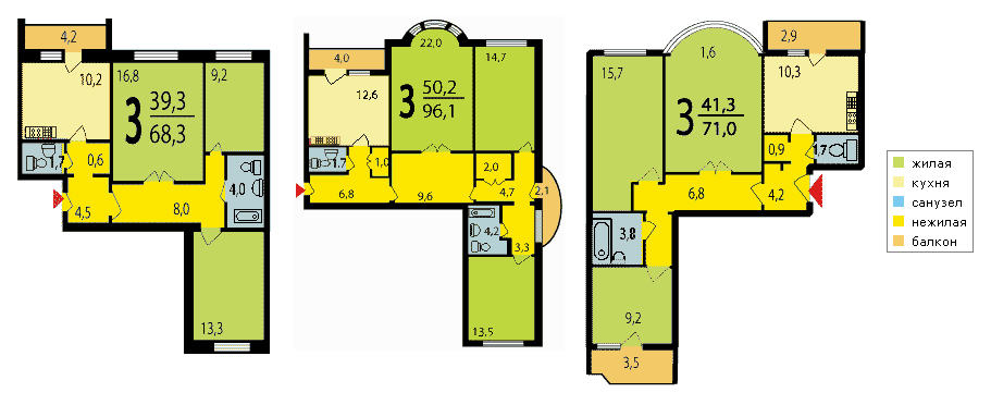 Варианты планировки трехкомнатных квартир домов серии И-155