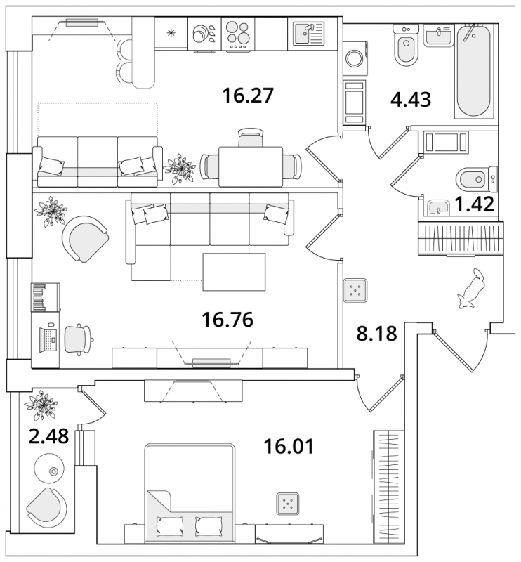 3-комнатная квартира с отделкой в ЖК Внуково 2017 на 2 этаже в 1 секции. Дом сдан.