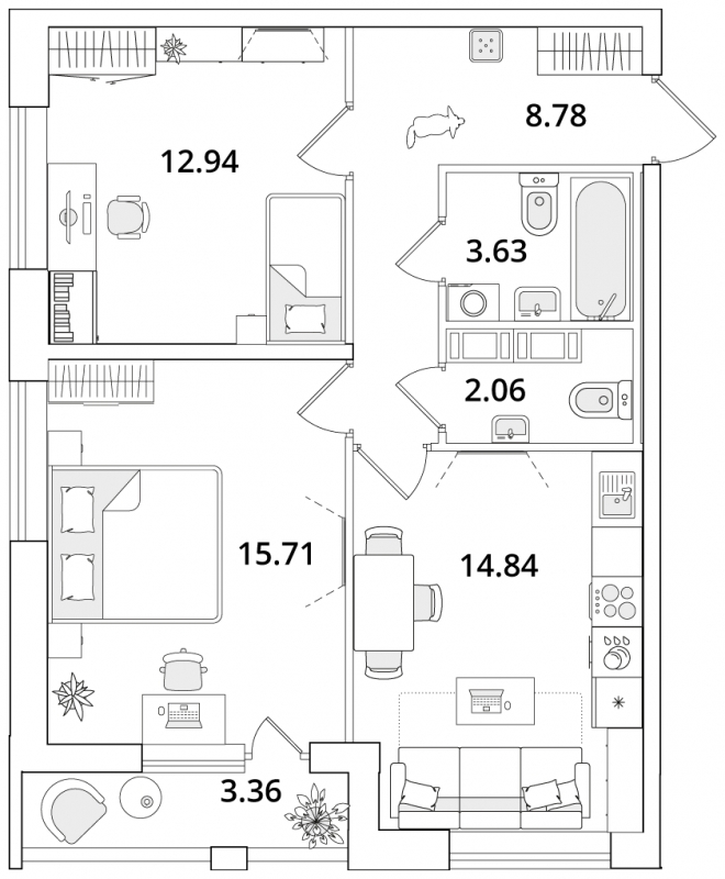 3-комнатная квартира с отделкой в ЖК Внуково 2017 на 2 этаже в 3 секции. Дом сдан.