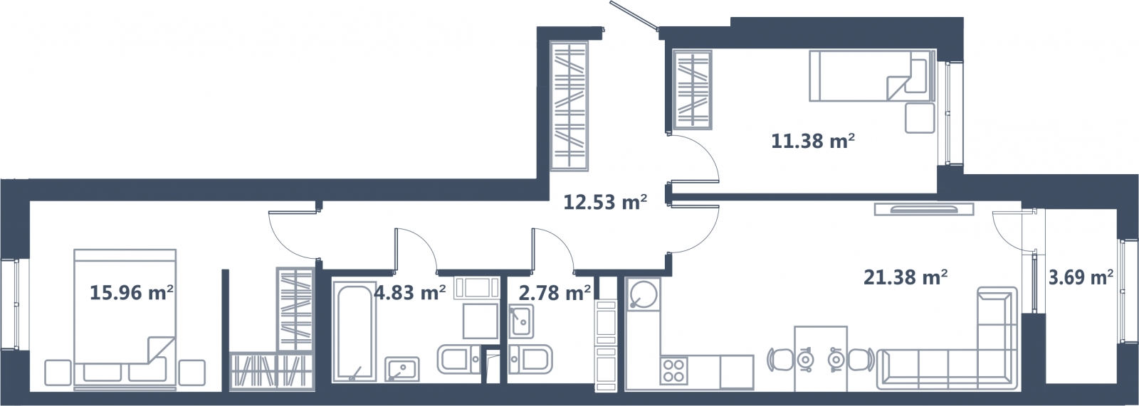3-комнатная квартира с отделкой в ЖК Аннино Парк на 25 этаже в 1 секции. Сдача в 1 кв. 2019 г.
