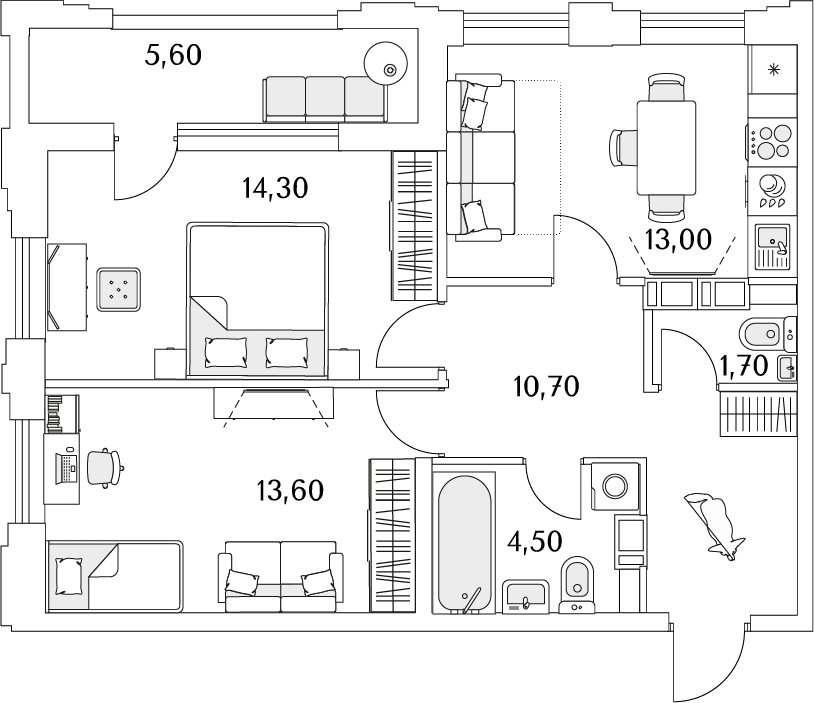 2-комнатная квартира с отделкой в ЖК Аннино Парк на 16 этаже в 1 секции. Сдача в 1 кв. 2019 г.