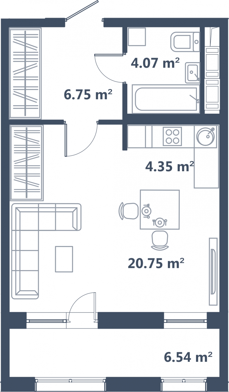 2-комнатная квартира с отделкой в ЖК Аннино Парк на 24 этаже в 1 секции. Сдача в 1 кв. 2019 г.