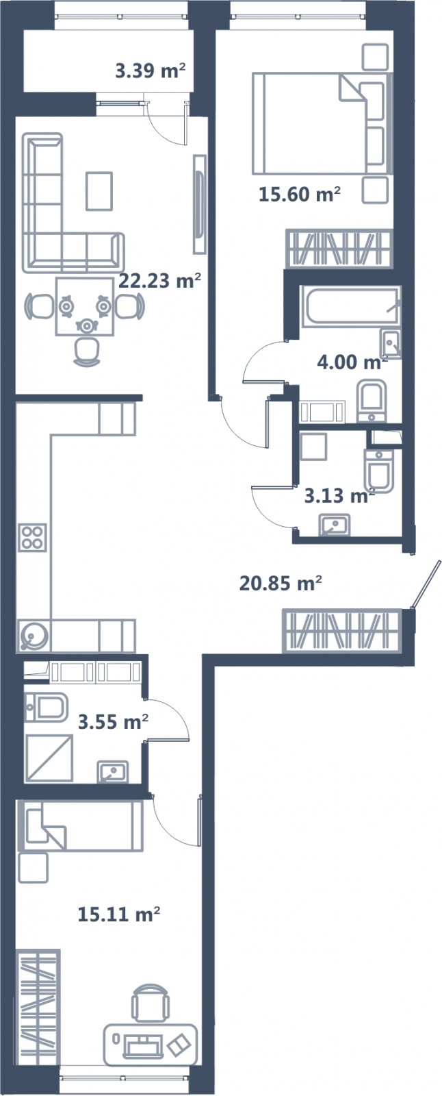 3-комнатная квартира в ЖК Аннино Парк на 11 этаже в 1 секции. Сдача в 2 кв. 2019 г.