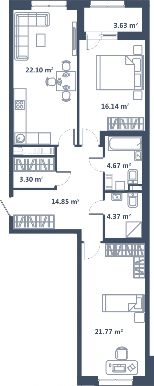2-комнатная квартира в ЖК Аннино Парк на 13 этаже в 1 секции. Сдача в 2 кв. 2019 г.