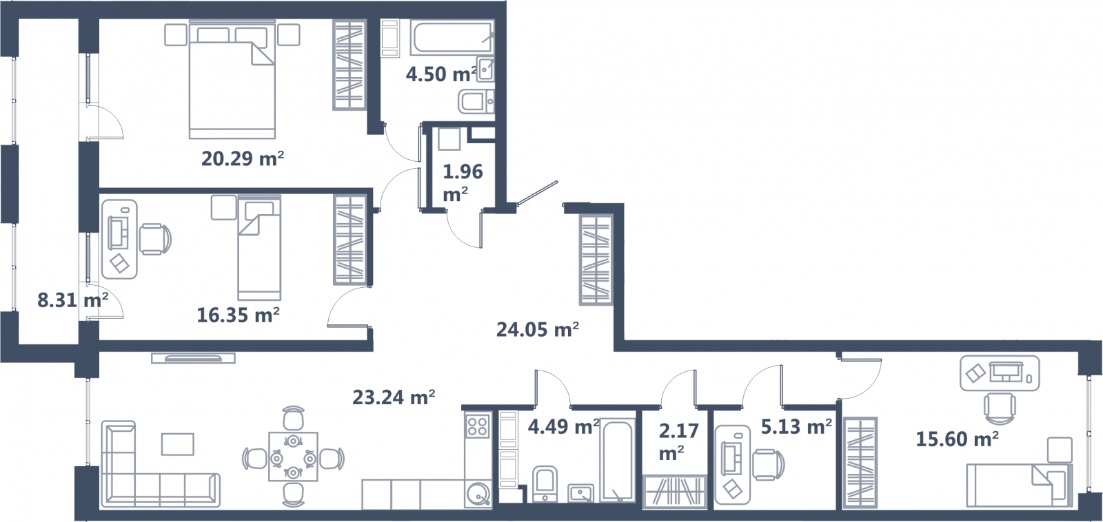 2-комнатная квартира в ЖК Аннино Парк на 11 этаже в 1 секции. Сдача в 2 кв. 2019 г.