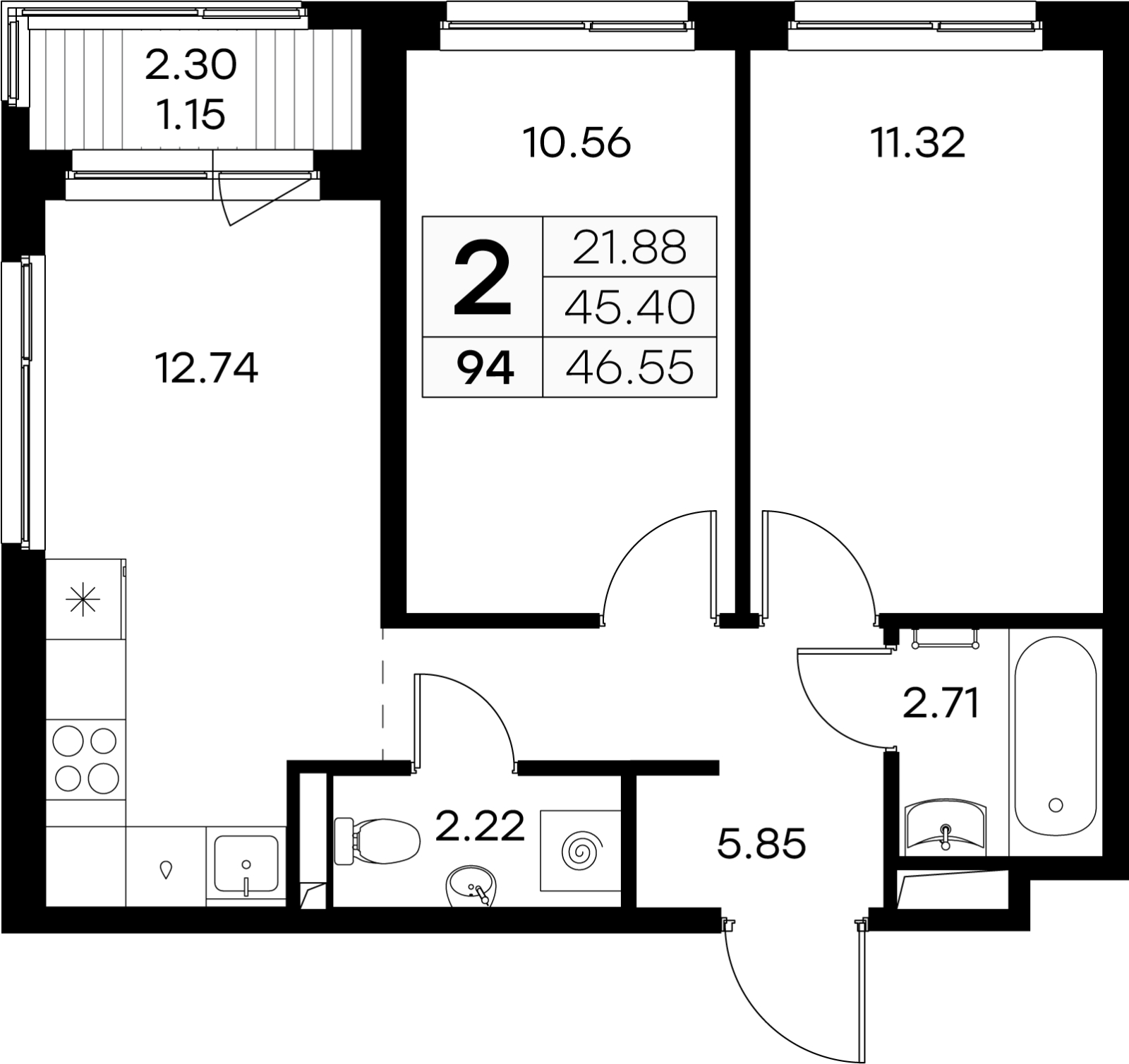 2-комнатная квартира в ЖК Долина Сетунь на 29 этаже в 1 секции. Дом сдан.