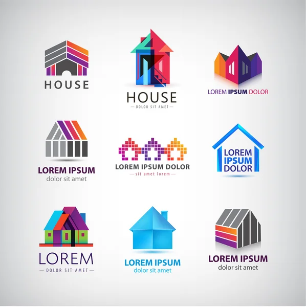 Разноцветные дома логотипы — стоковый вектор