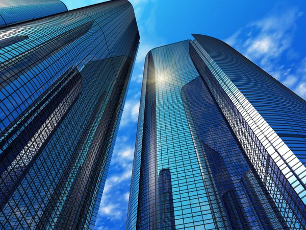 Современные синие рефлексивные офисные здания — стоковое фото