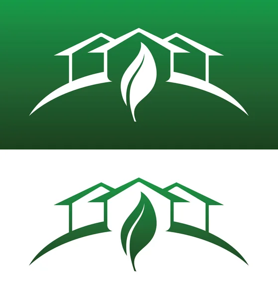 Зеленый дом концепции иконки как твердых, так и обратной — стоковый вектор