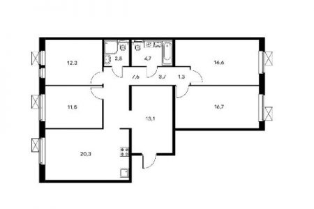 Типовая планировка ПИК 1 четырехкомнатной квартиры