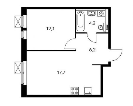 План однокомнатной квартиры площадью 40,2 квадратных метров