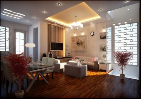 Дизайн квартиры-студии с точечным освещением