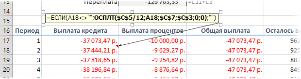 Расчет кредита в Excel